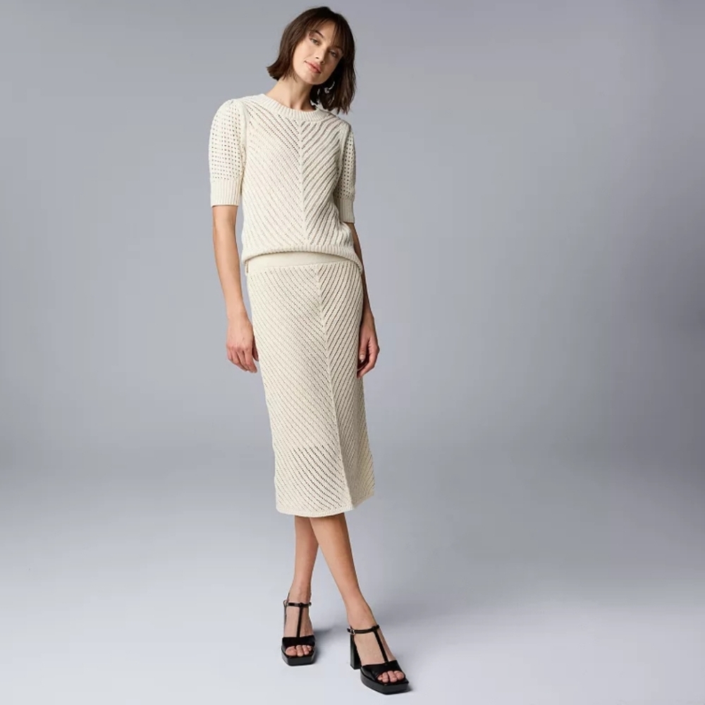 SIMPLY VERA VERA WANG | Cream Crochet Midi Skirt